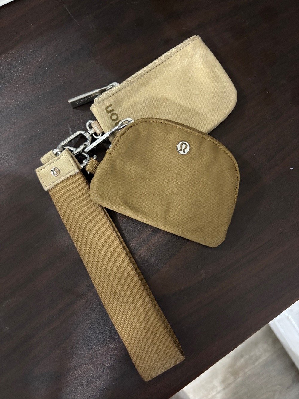lululemon athletica tan and beige key pouch set